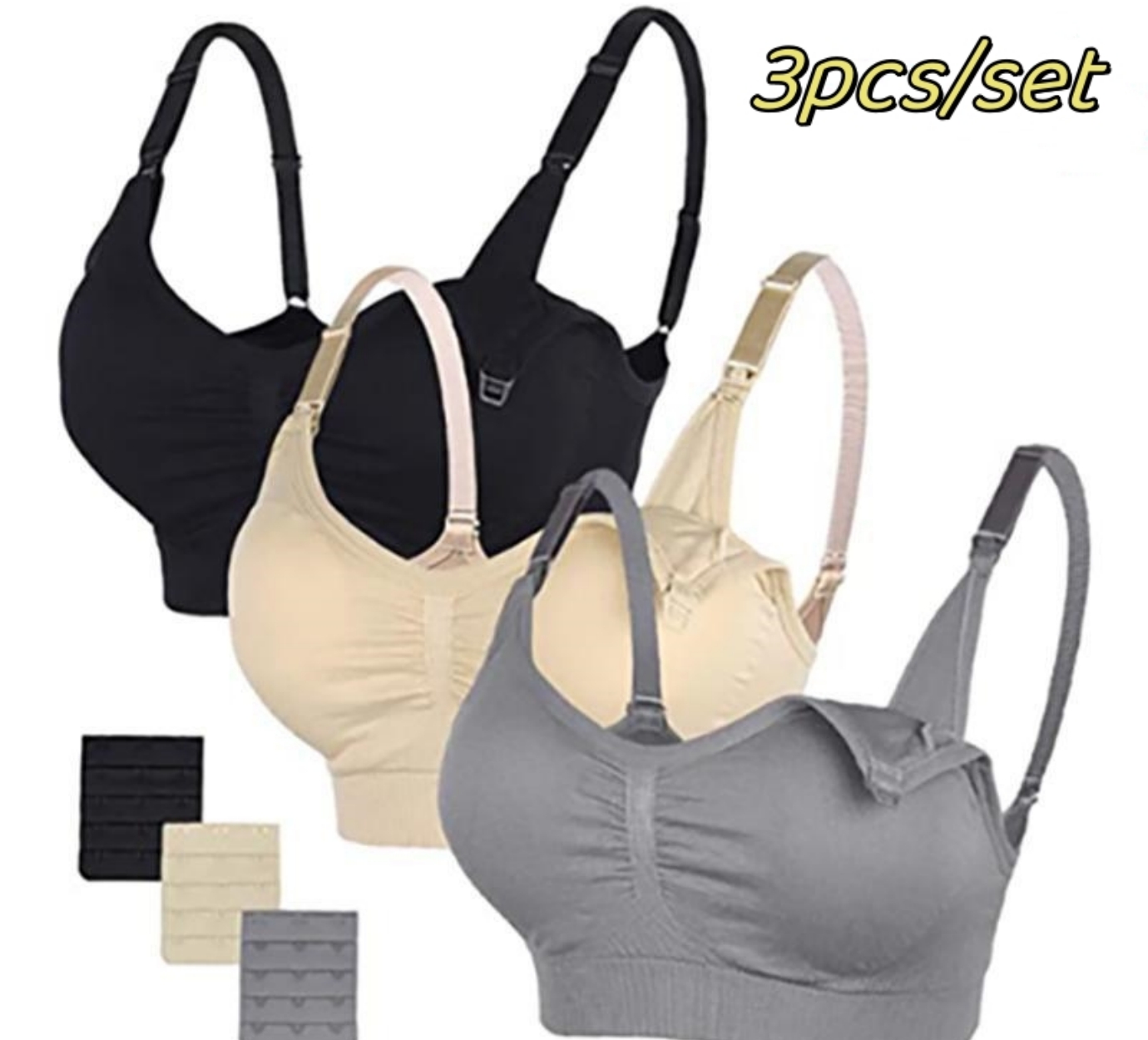Full Coverage Bra - 3 ชิ้น/เซ็ตคุณภาพสูงเสื้อชั้นในให้นมบุตรผ้าฝ้ายให้นมบุตรชุดชั้นในคนท้องไร้รอยต่อขนาดใหญ่ระบายอากาศได้ดีบราดันทรง