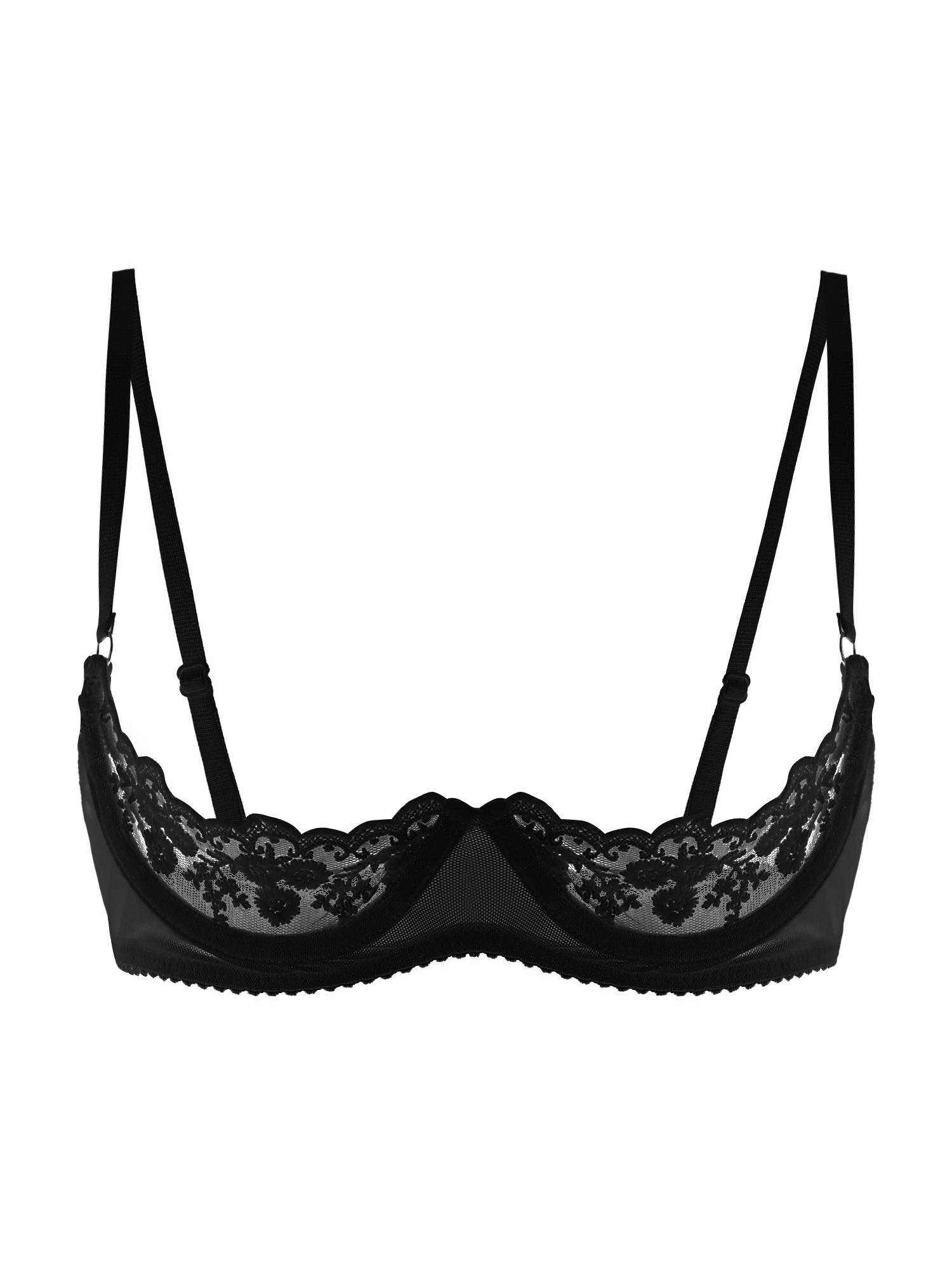 Sheer Bra Lace - บราเซ็กซี่สำหรับผู้หญิง แบบเปิดคัพ ผ้าลูกไม้บาง โชว์หัวนม สายปรับได้ ชุดชั้นใน