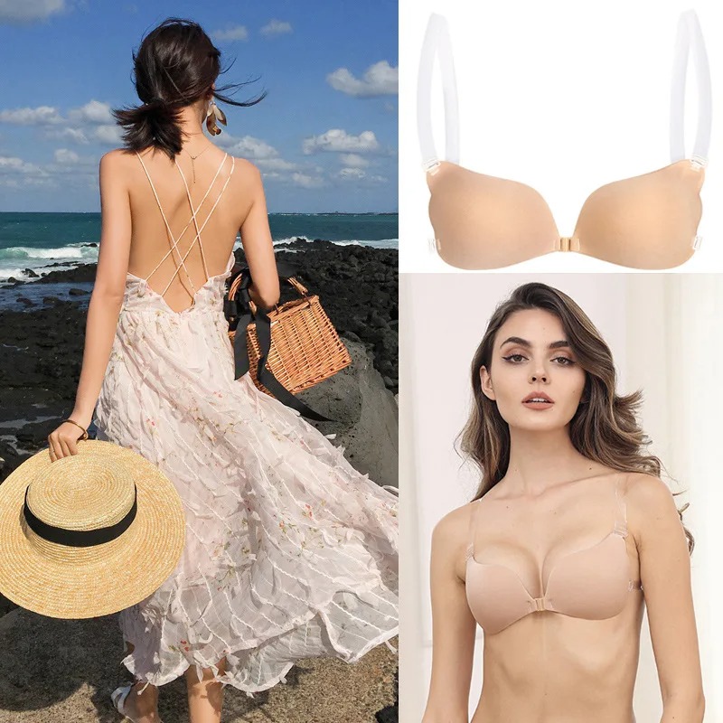 Backless Bra Sticky - ชุดชั้นในสตรีแบบซ่อนทำจากซิลิโคนสำหรับงานแต่งงานชุดชั้นในแบบใสใช้ซ้ำได้ทำจากชุดว่ายน้ำเว้าหลังแผ่นซิลิโคนปิดหัวนม