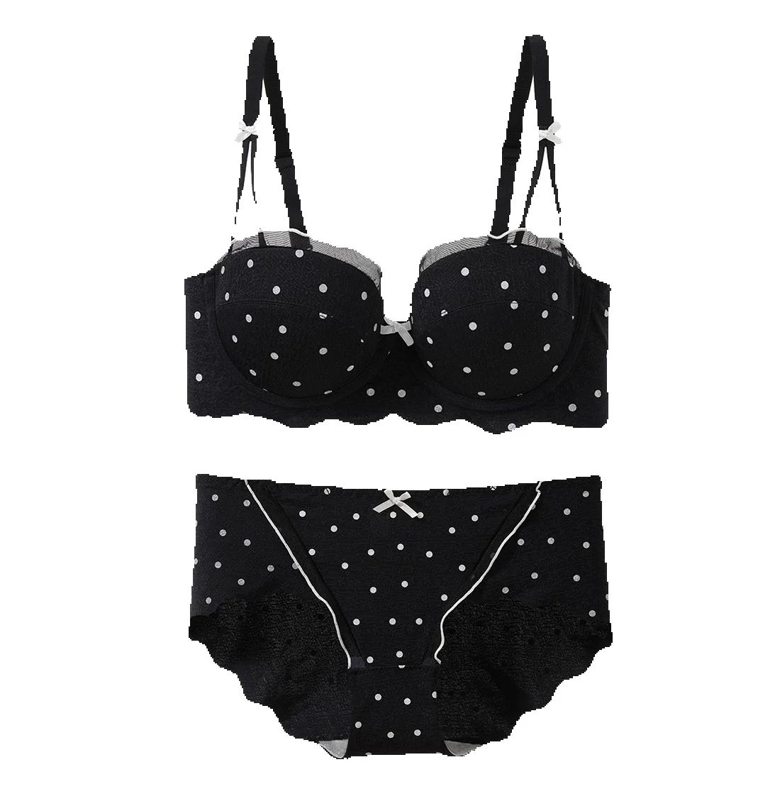 Cotton Bra Everyday - ชุดชั้นในลูกไม้ลายจุดแบบสองชิ้น ชุดกระชับหน้าอกเล็ก ป้องกันการหย่อนคล้อย รวบรวมเนื้อหน้าอกด้านข้าง ชุดชั้นในไร้โครงสวมใส่สบาย