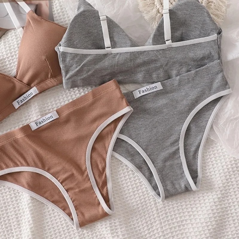 Cotton Bra Everyday - ผ้าฝ้ายผู้หญิงชุดเซ็กซี่ต่ําเอวกางเกงฟรี Bralette ชุดชั้นในกีฬา Vneck Brassiere ชุดชั้นในหญิงชุด