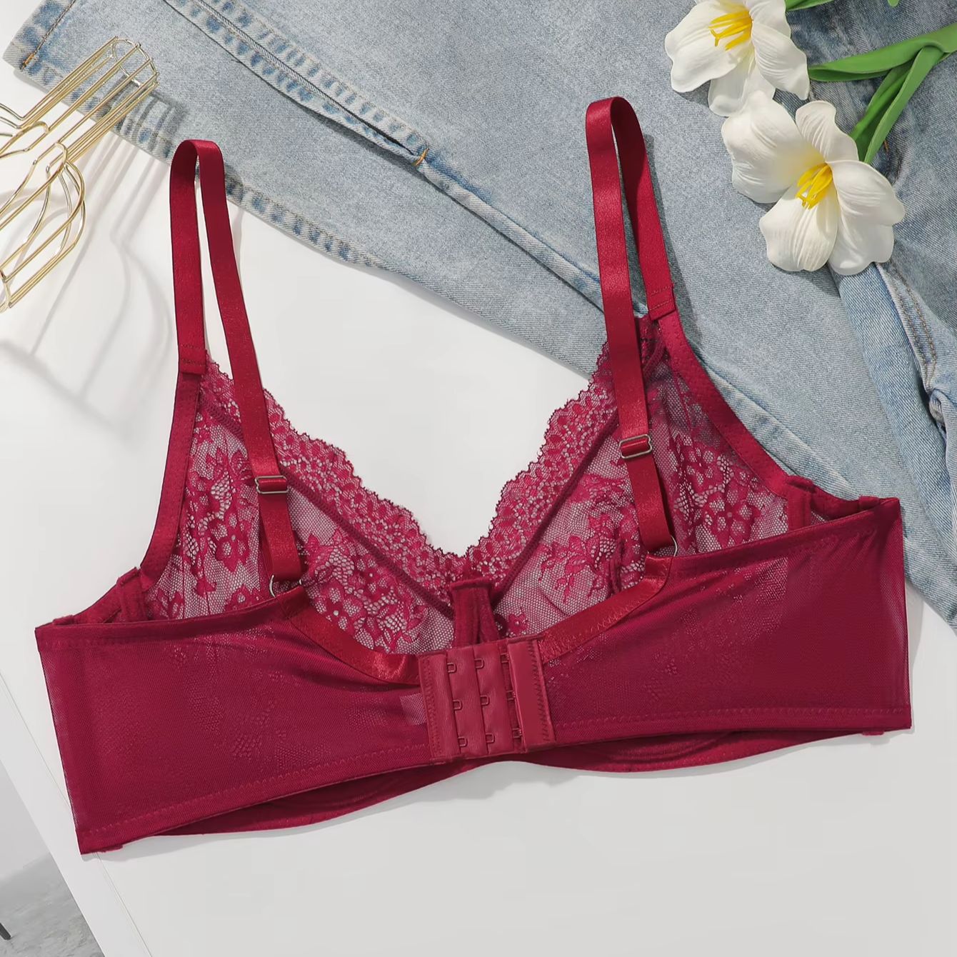 บราลูกไม้สีแดงสำหรับผู้หญิงไซส - Sheer Bra Lace บทวิจารณ์และราคา